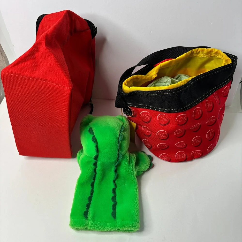 Lego Drawstring Cinch Bucket Bag, Zip Tote Carry Bag Storage & Alligator Puppet